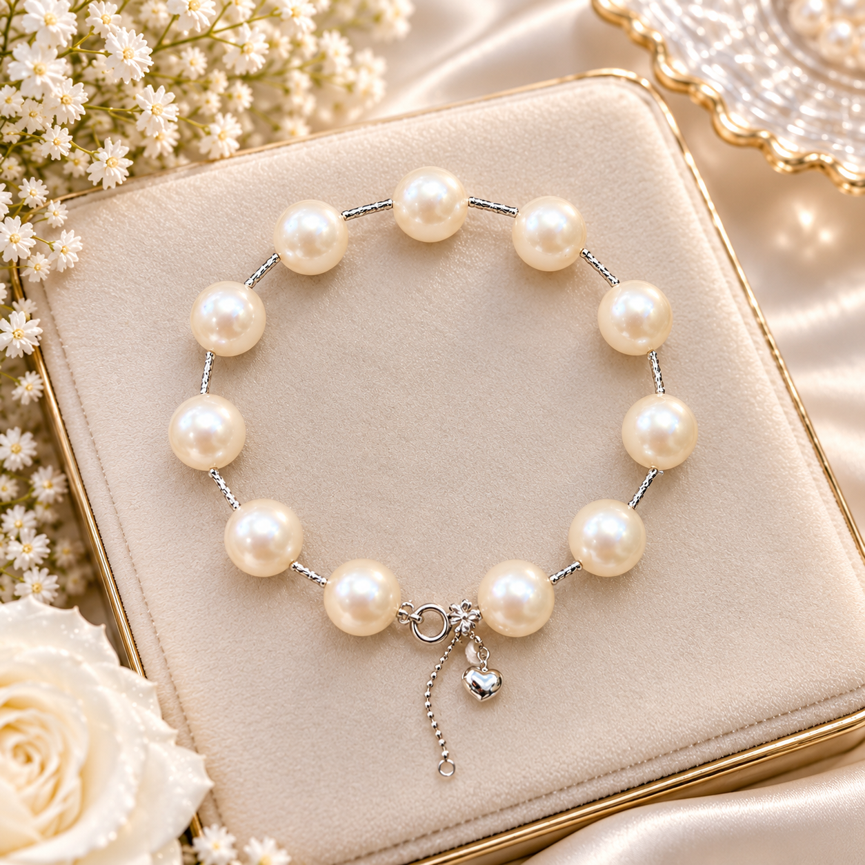 Lắc Tay Akoya ,hạt 8.5-9mm, 6.5 inch, vàng 18k