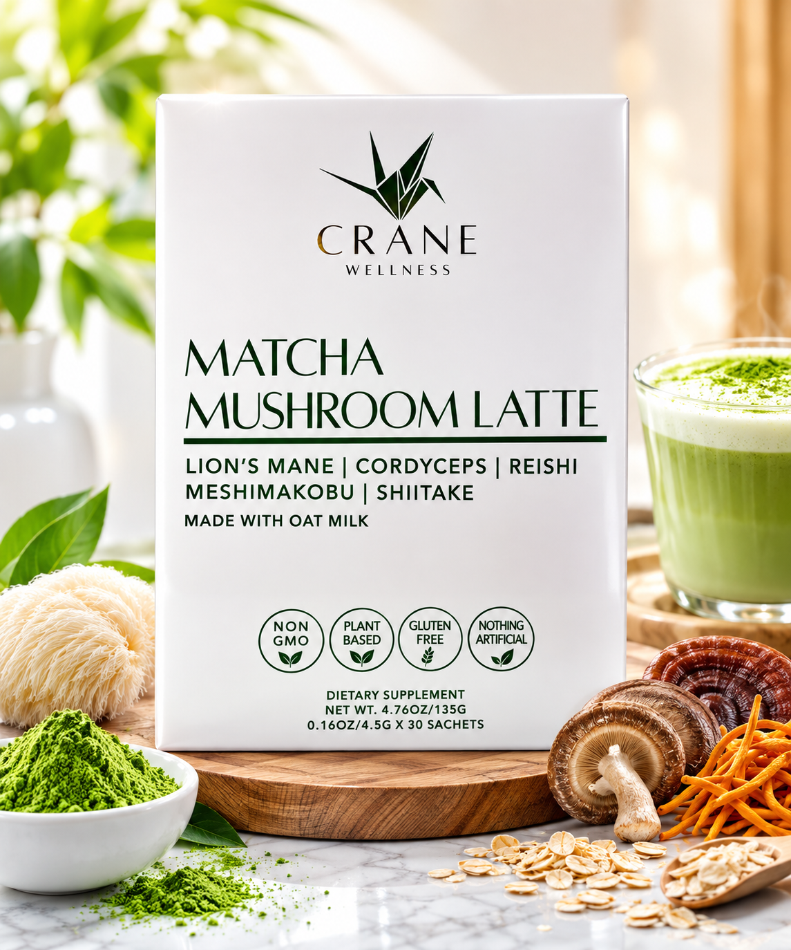 Bột Matcha Latte từ Nấm Thảo Mộc- Matcha Mushroom Latte