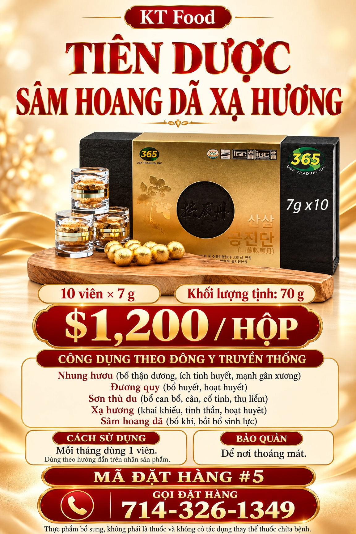 Tiên Dược Sâm Hoang Dã Xạ Hương-Wild Ginseng Gongjindan