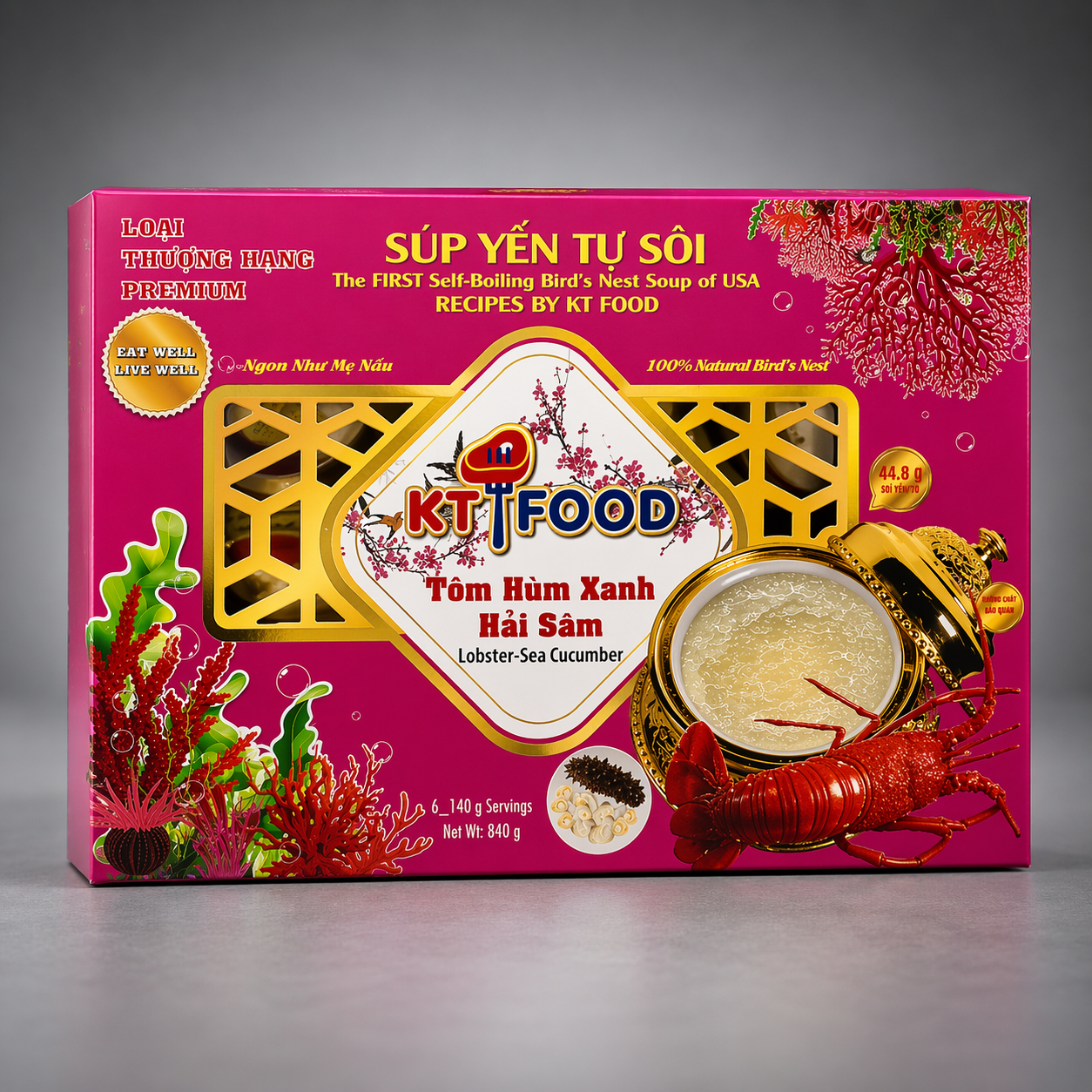 Súp Yến Tự Sôi Tôm Hùm Xanh Hải Sâm - Instant Bird Nest with Lobster and Sea Cucumber 140g x 6 Bowls [YEN05]