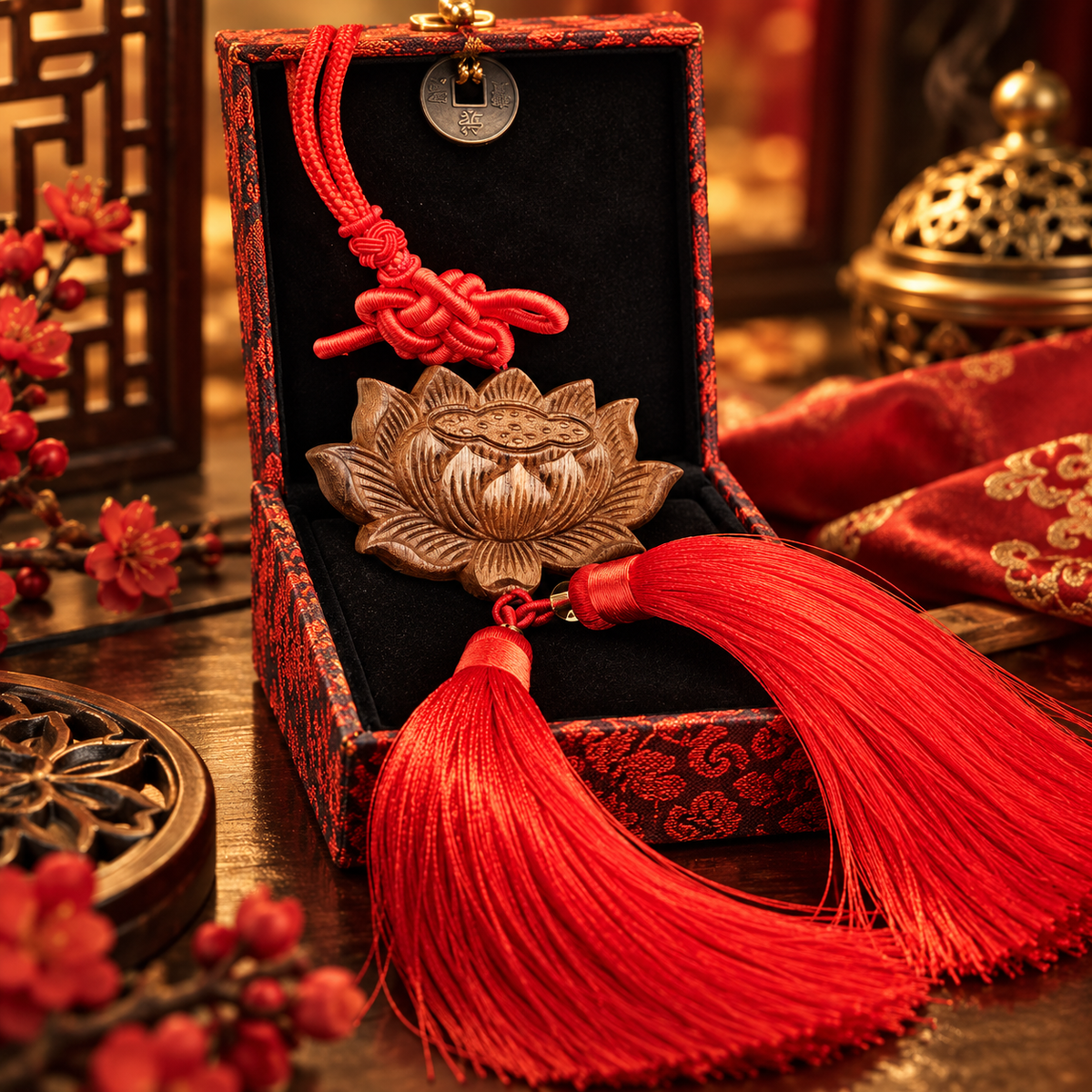 Lotus Agarwood Car Charm - Dây Trầm Hương Hoa Sen Treo Xe