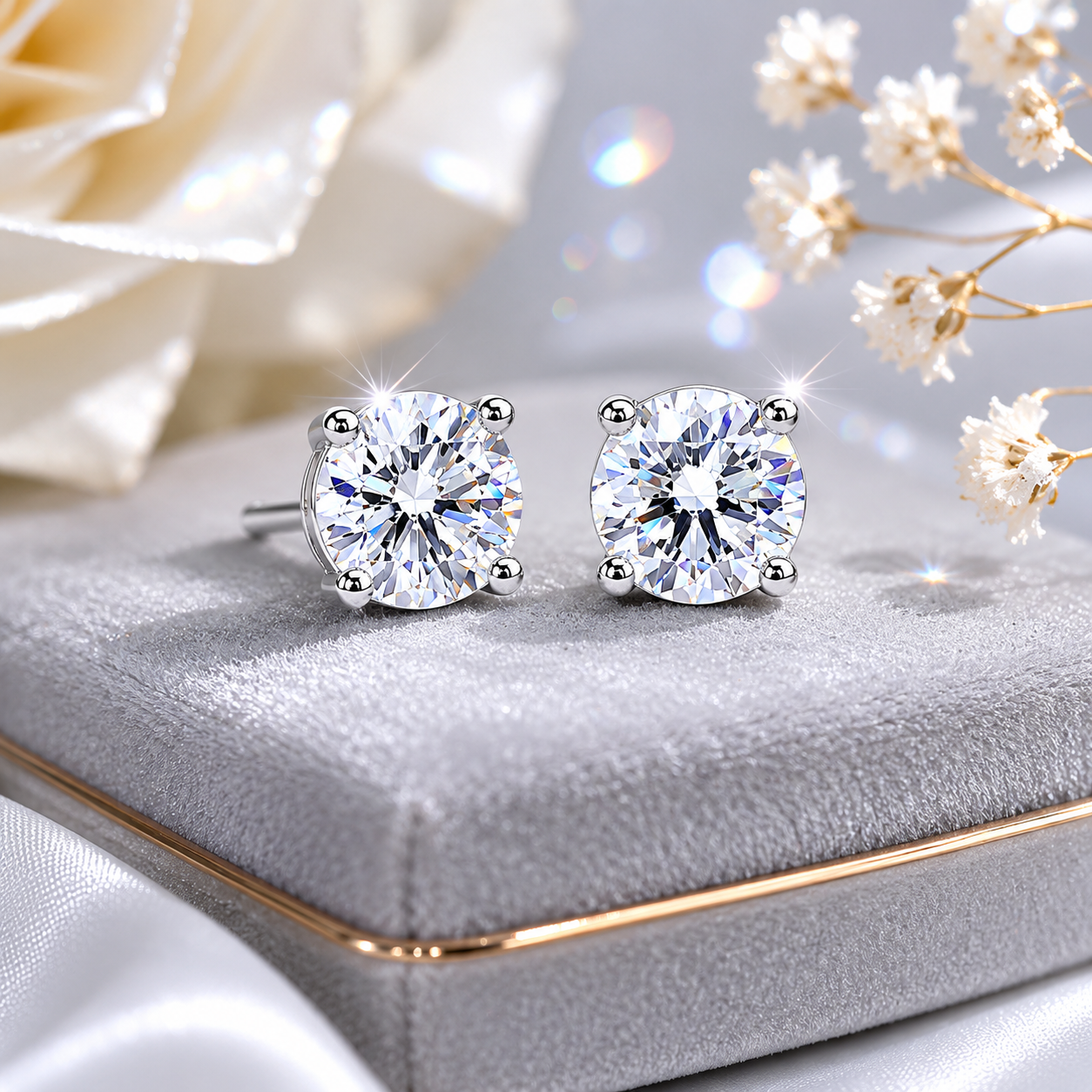 14k Natural Diamond 5mm G, VVS Earrings