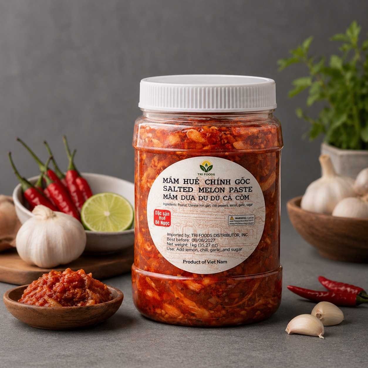 Mắm Dưa Đu Đủ Cá Cơm - Pickled Green Papaya with Anchovy 1kg